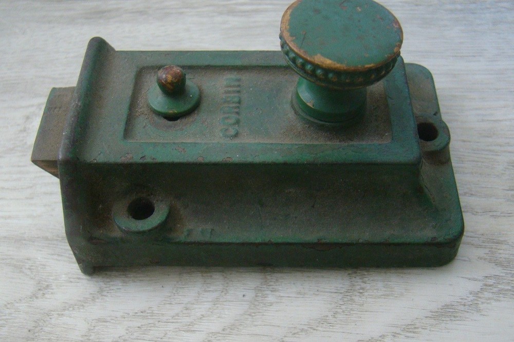 Vintage Green Corbin Surface Rim Night Latch No Keeper Lock Works