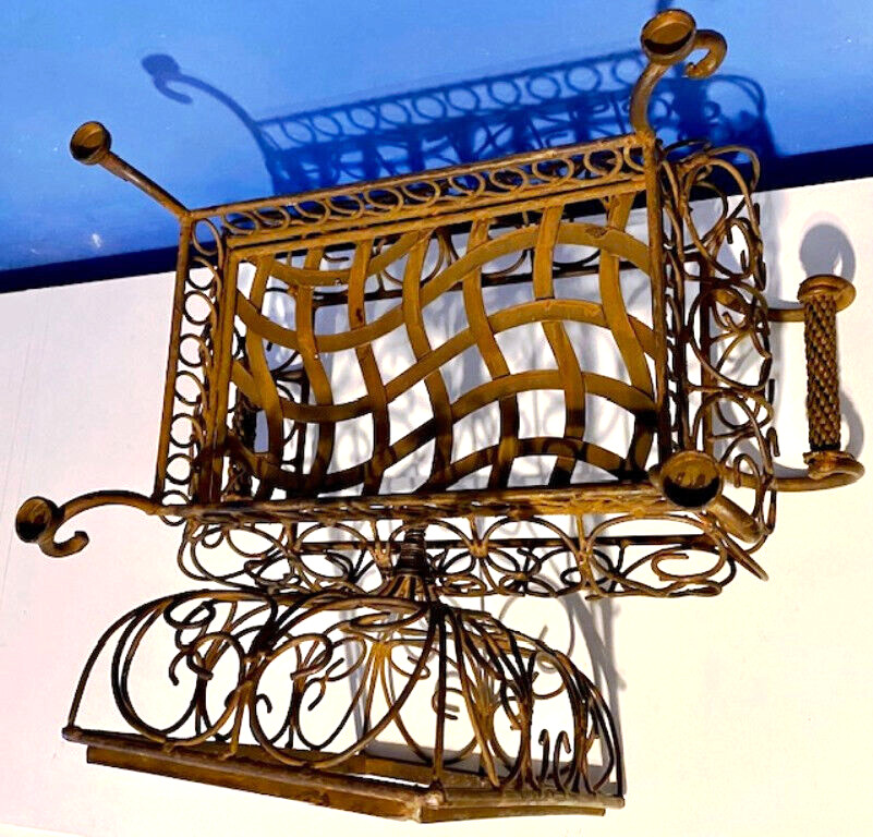 VTG HEAVY CAST IRON RUSTIC ORNATE 2 PC INDOOR/OUTDOOR FOOTED DISPLAY UNIT-EUC