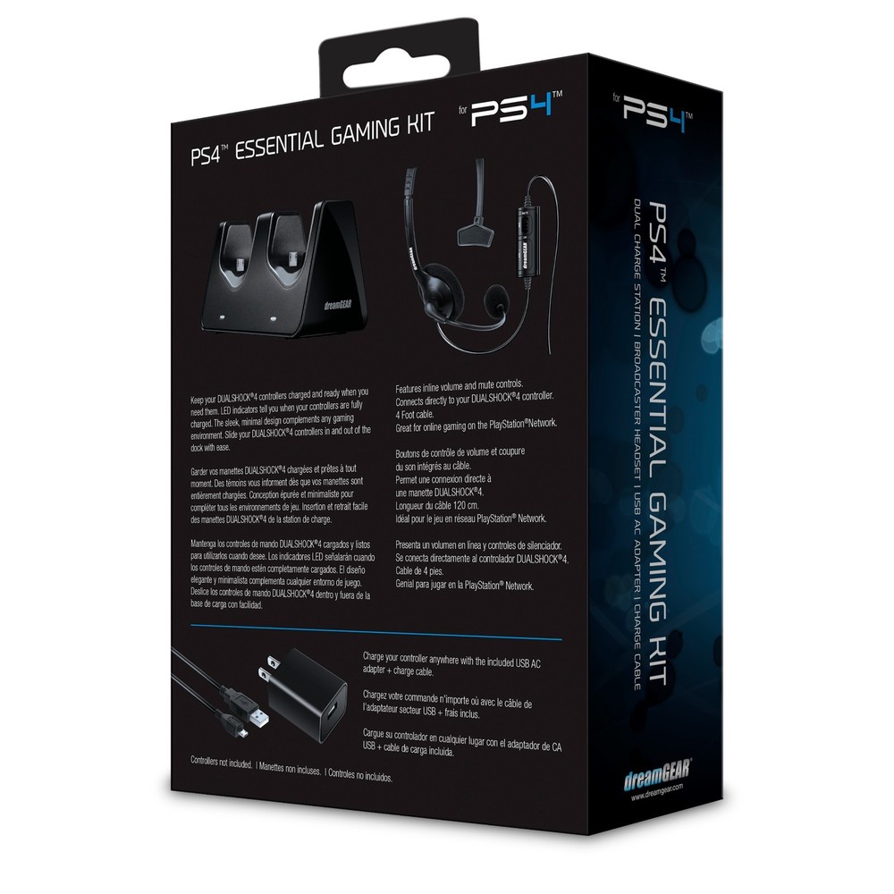 dreamGEAR Essentials Gaming Starter Kit for PS4 - Headset Charger USB Cable