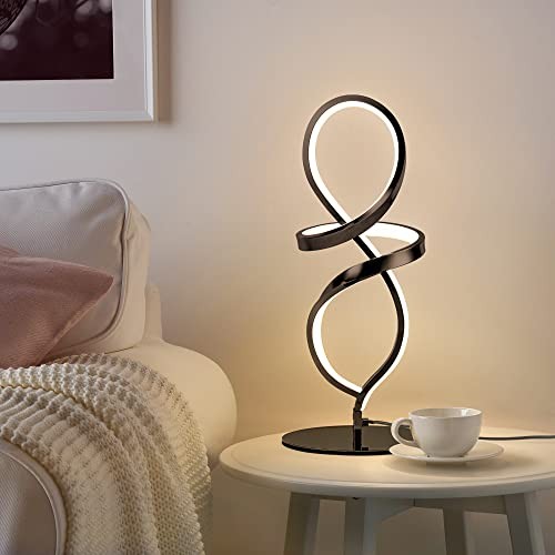 Modern Table Lamp, LED Spiral Lamp, Black Bedside Lamp with Stepless Dimming