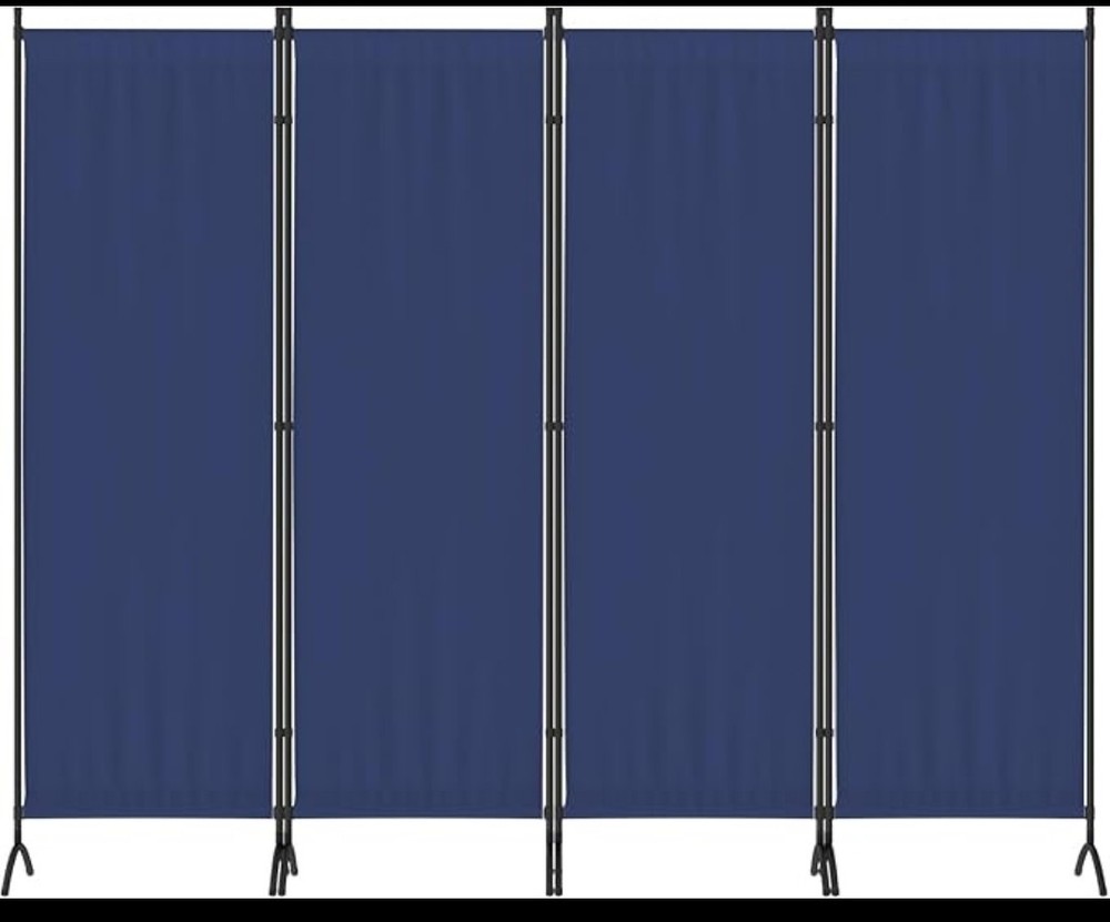 4 Panel Blue Room Divider With 5 Shoes For Stability