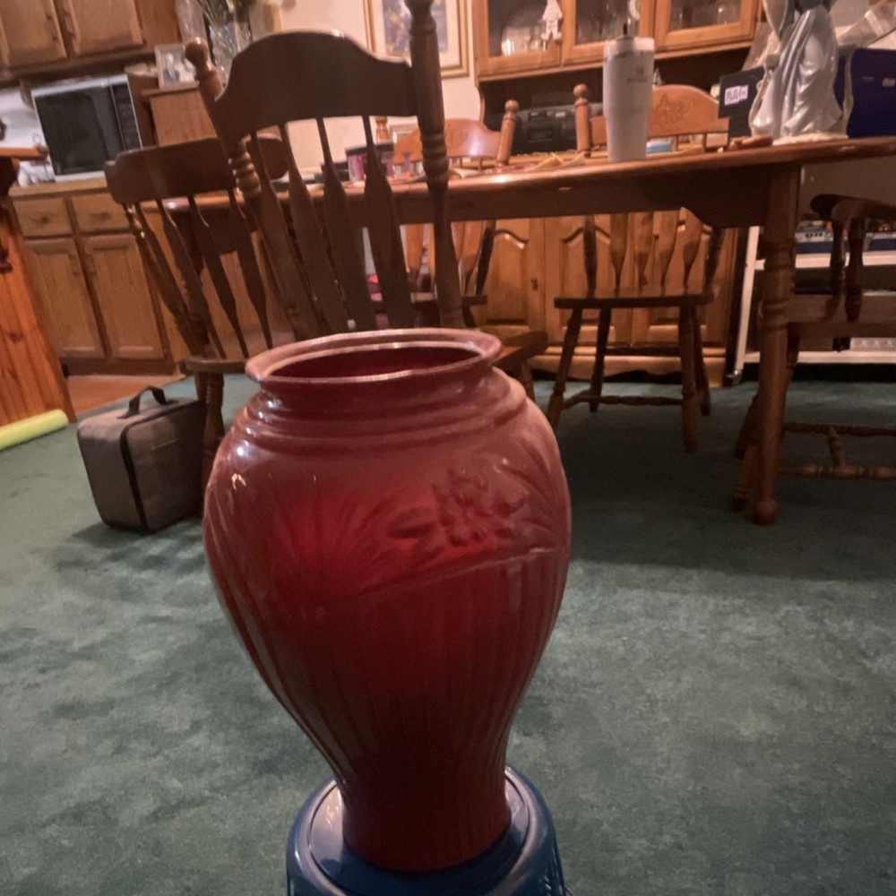 Red Ceramic Decorative Vase Floral Pattern Glossy Finish