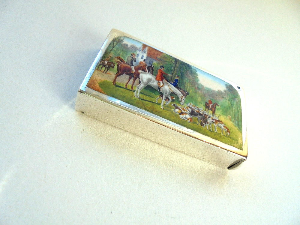 Silver & Enamel Vesta Case Fox Hunting Scene 1899