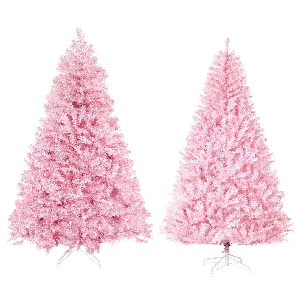 HOMCOM Artificial Christmas Tree with Auto Open, Wide Shape, Pink