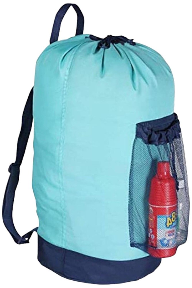Dalykate Durable Nylon Laundry Bag Backpack with Mesh Pocket Blue