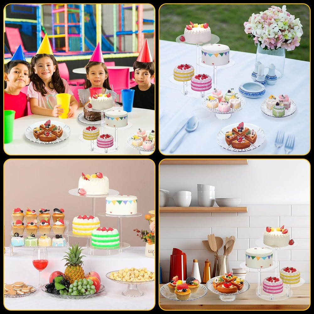 6 Pcs Acrylic Cake Stands Set Include 2 Display Risers 1 Pcs 4 Tier Cupcake T...