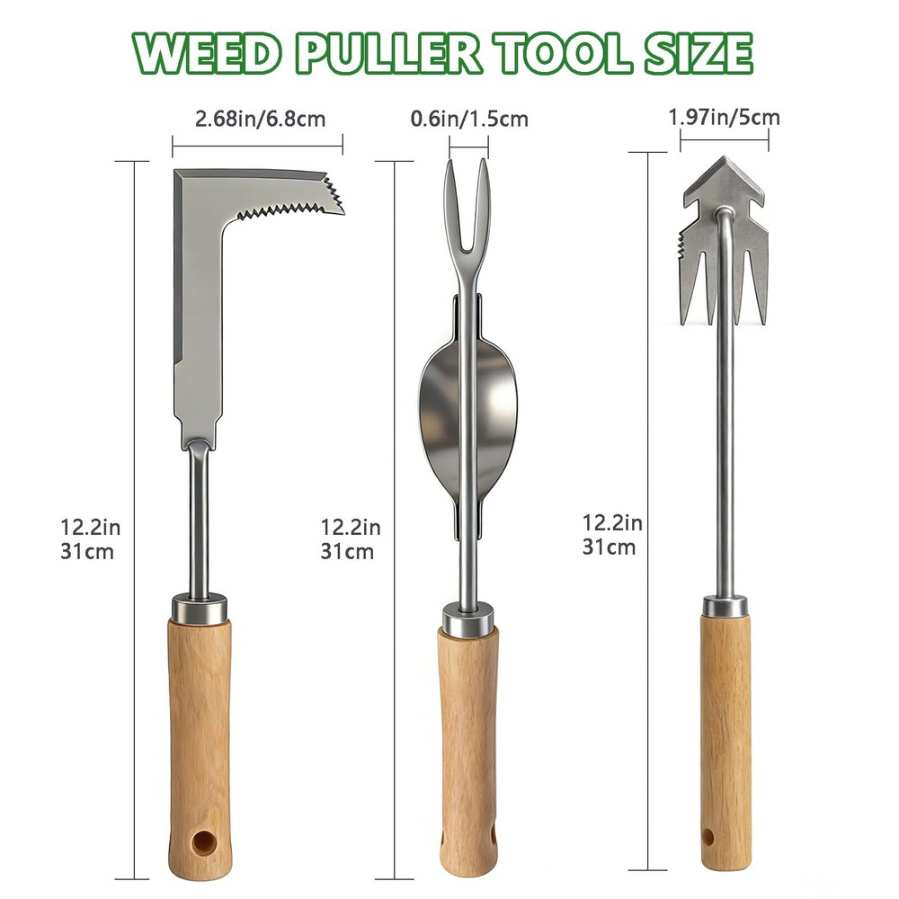Weed Puller Tool, 3 Pack Garden Tools with 4 Teeth Weed Puller, LShaped Crack...