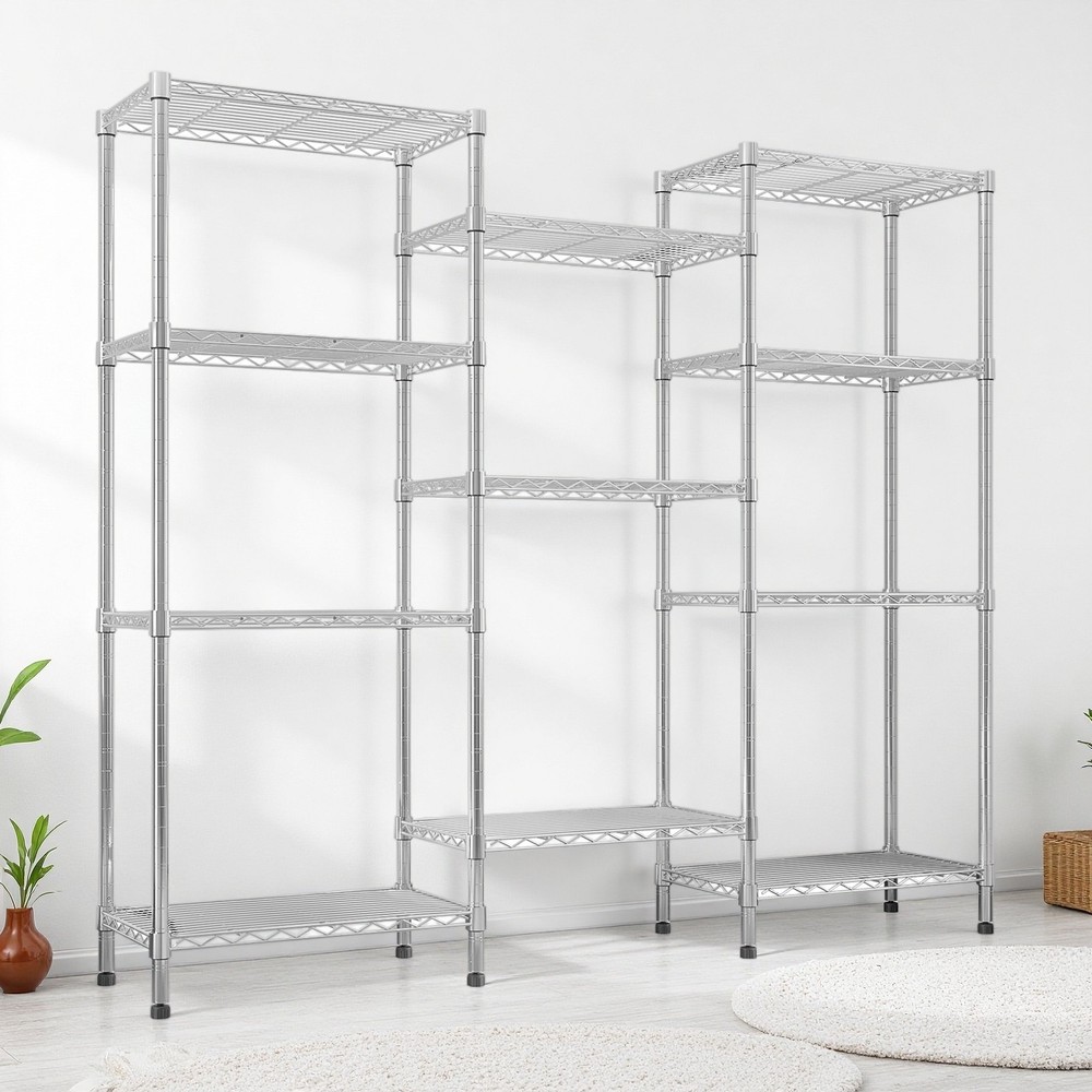 4-Tier Wire Shelving Unit - 3-Column, Heavy Duty, Adjustable, Modular & Silver