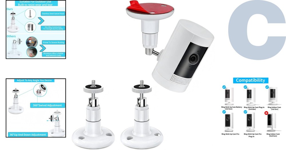 Durable Adjustable Camera Wall Mount - 2-Pack for Optimal Security Monitoring