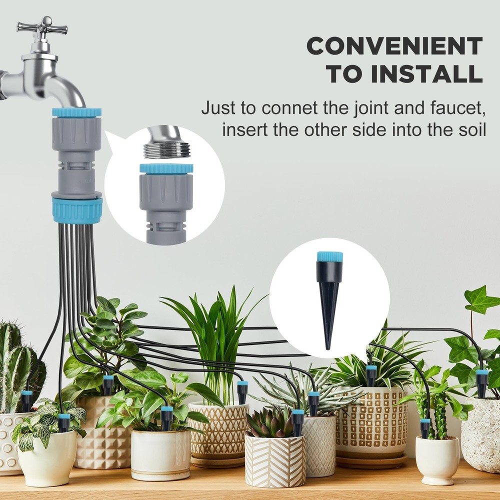 Drip Irrigation System Automatic Micro Drip Kit with 10 Drip Nozzles 52FT Irr...