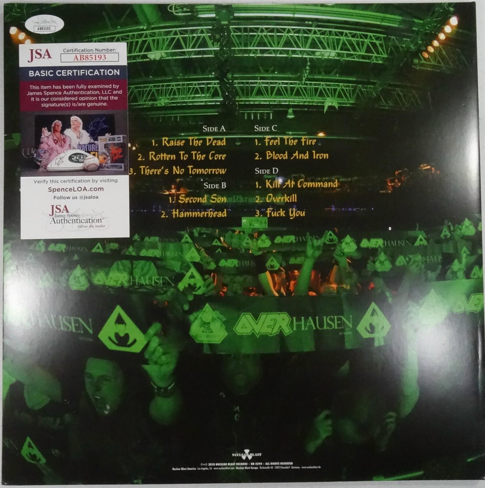 SIGNED OVER KILL DOUBLE COLERED 12" GREEN LP CERTIFIED AUTHENTIC JSA # AB85193
