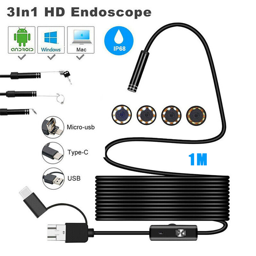 1M Snake Endoscope Borescope 7mm Inspection USB Camera Scope For Android / PC