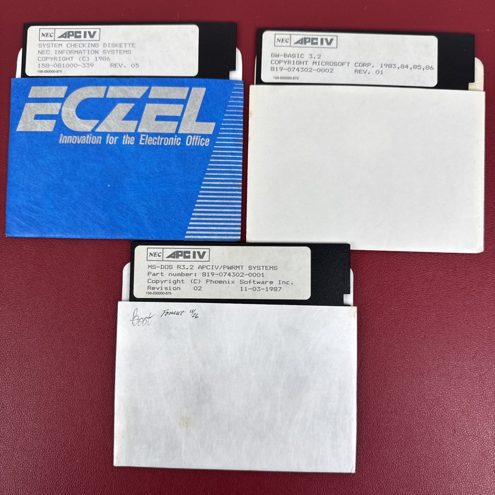 NEC Software lot,  APCIV  GW Basic 3.2, MS DOS R3.2, System Checking, 5.25