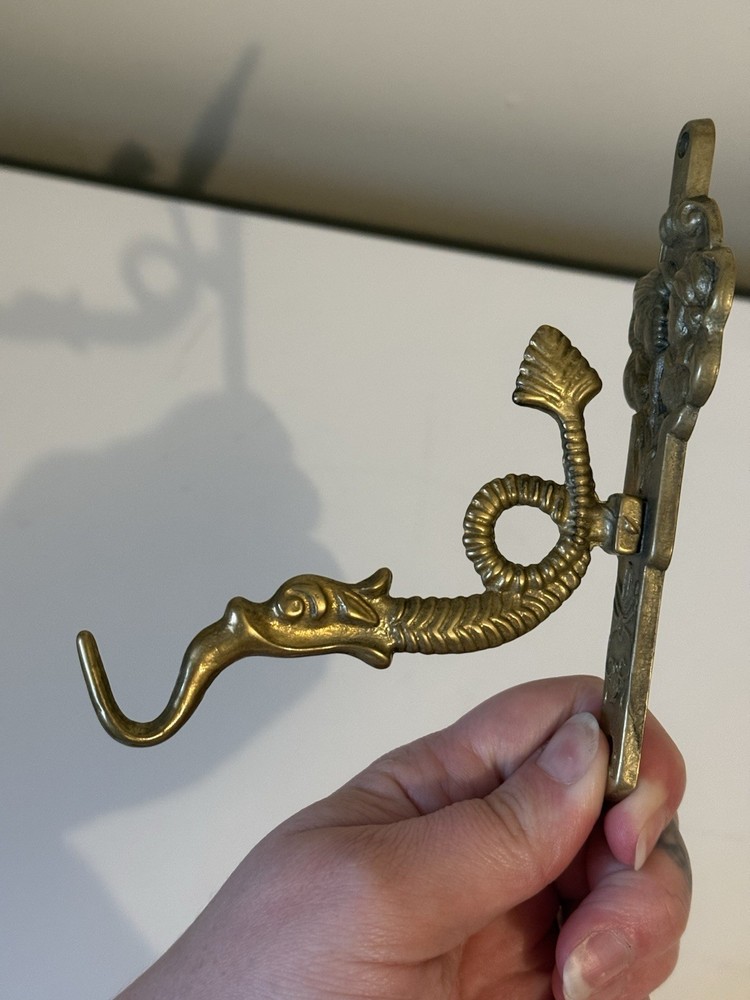 Vintage Solid Brass Wall Hook Serpent-Style With Faces Ornate