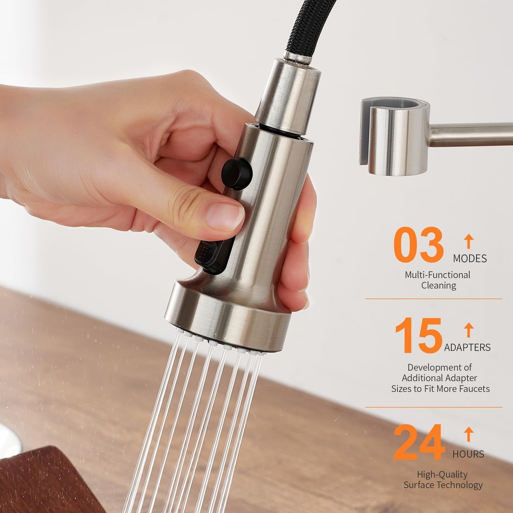Pull Down Spray Head Replacement - for Kitchen Faucet Sprayer Head with 15 Ad...