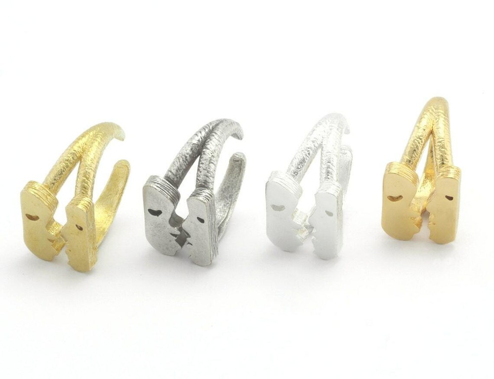 Face Faces Ring Adjustable Brass-Antique silver-Shiny silver -Shiny Gold 4610