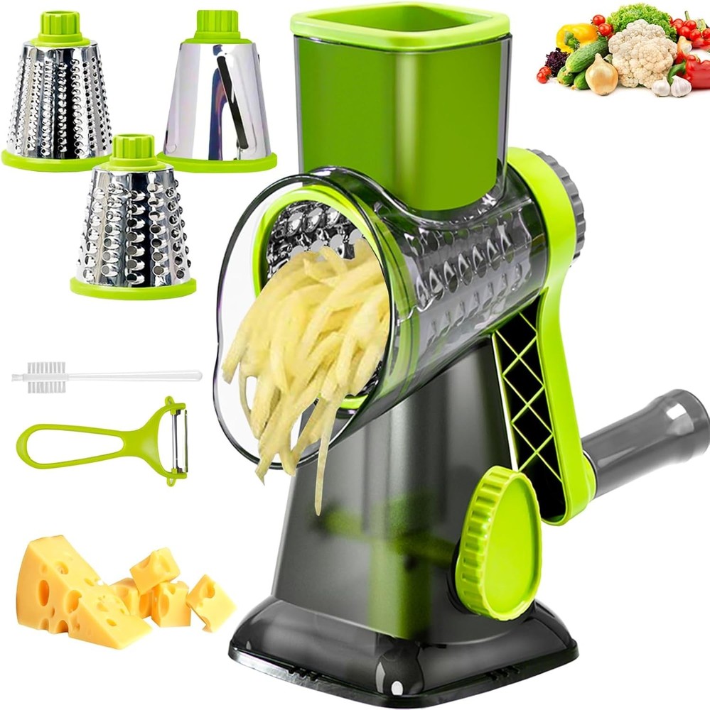 Cheese Grater with Handle, Multifunctal Manual Rotary Cheese Grater -