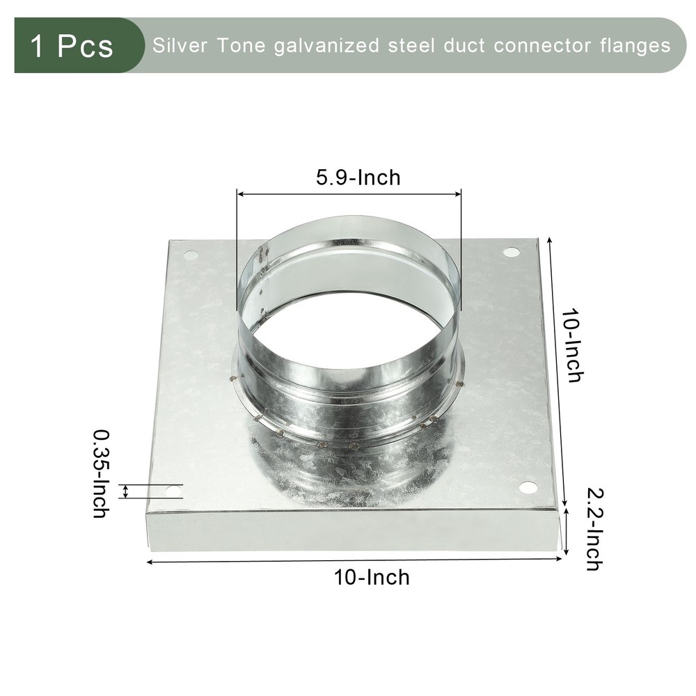 6" Square Galvanized Duct Connector Flange, Silver Tone
