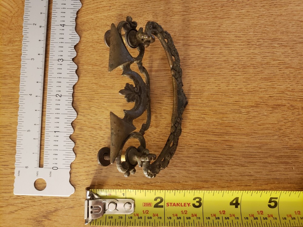 ANTIQUE VICTORIAN ORNATE BRASS DRAWER PULL HARDWARE