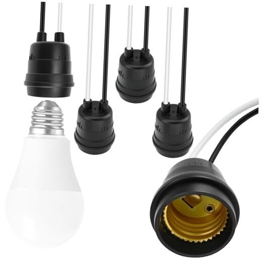 5Pcs Fully Sealed Waterproof Pigtail Lamp Socket | E26/E27 Black Base E27, 5Pcs