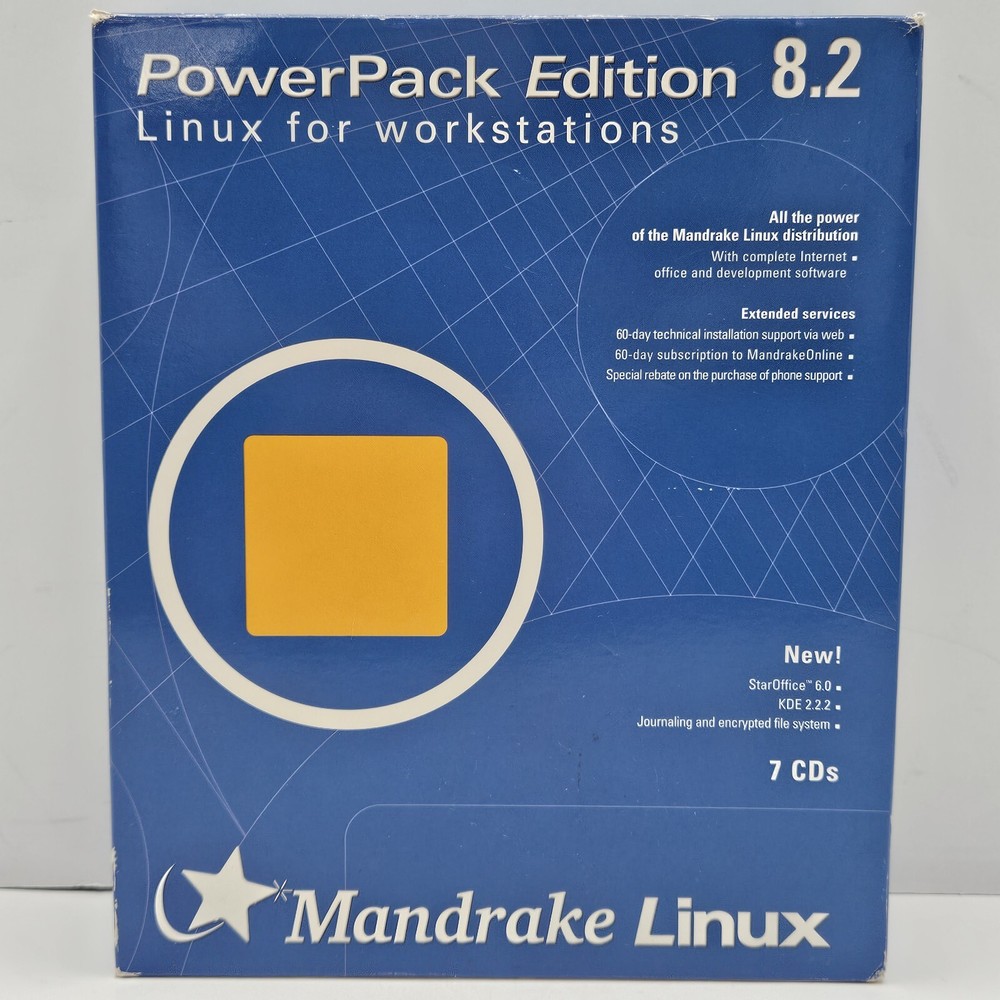 Linux Mandrake 8.2 PowerPack Edition Operating System Software 7 CD'S Manuals
