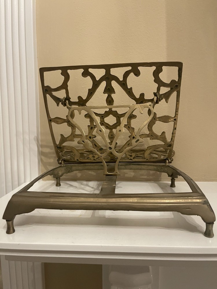 Vintage Ornate Solid Brass Book Music Stand Holder Retractable Adjustable Fold