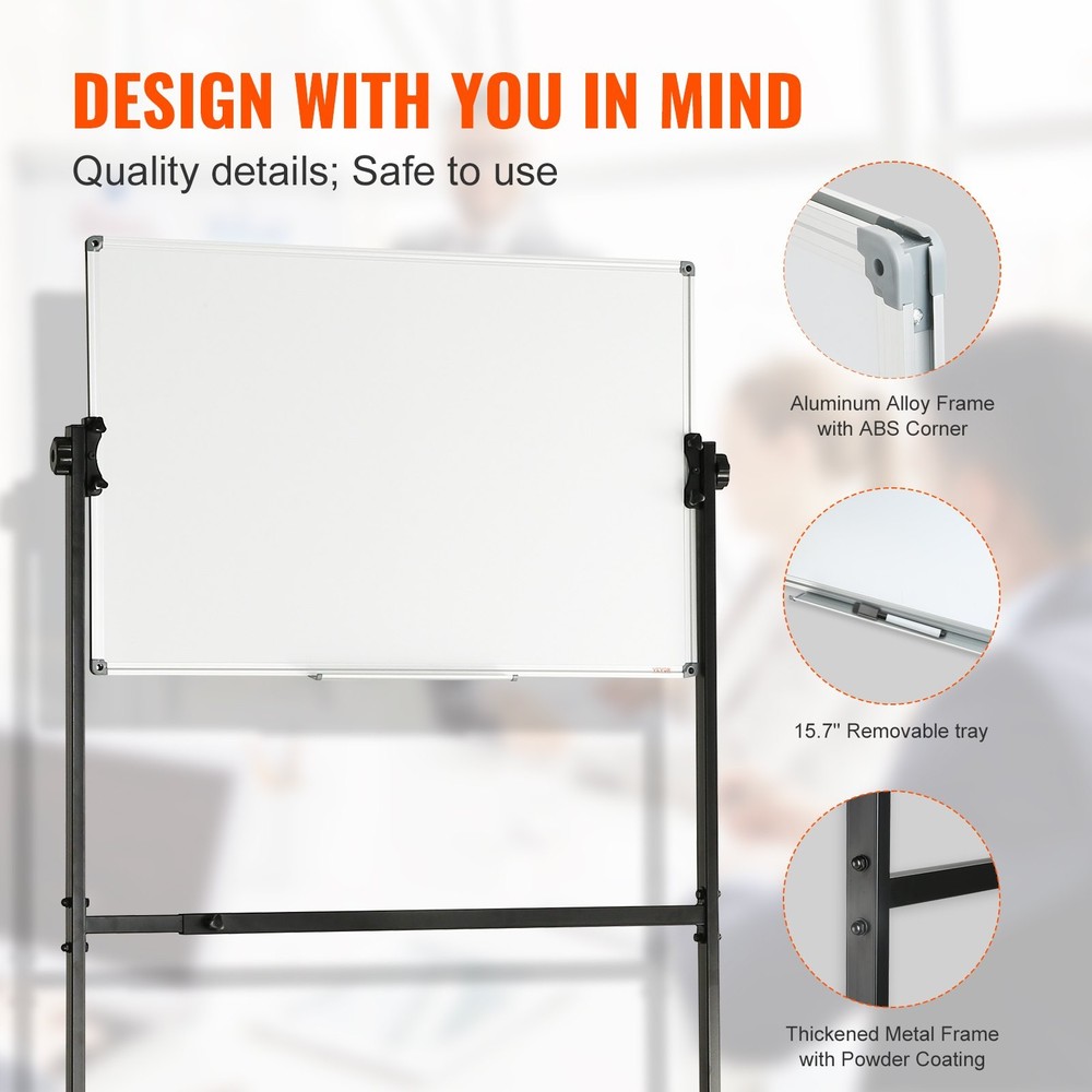 Rolling Magnetic Whiteboard, Double-sided Mobile Whiteboard 36x24 Inches, Adjust