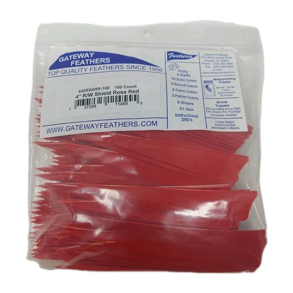100 Pack Gateway Feathers 4" Right Wing: Shield Rose Red 400RSSRR-100