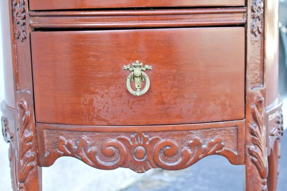 French Provincial Bedside Table - Demilune, Marble Top, Fully Refinished