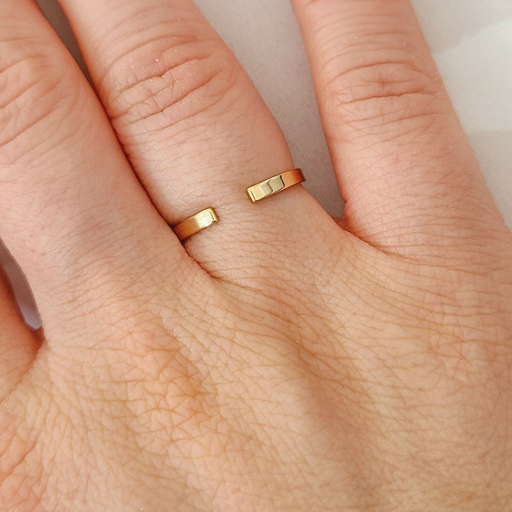 10k Solid Gold Stackable Open Cuff Ring, Yellow White Flat Open Cuff Rings