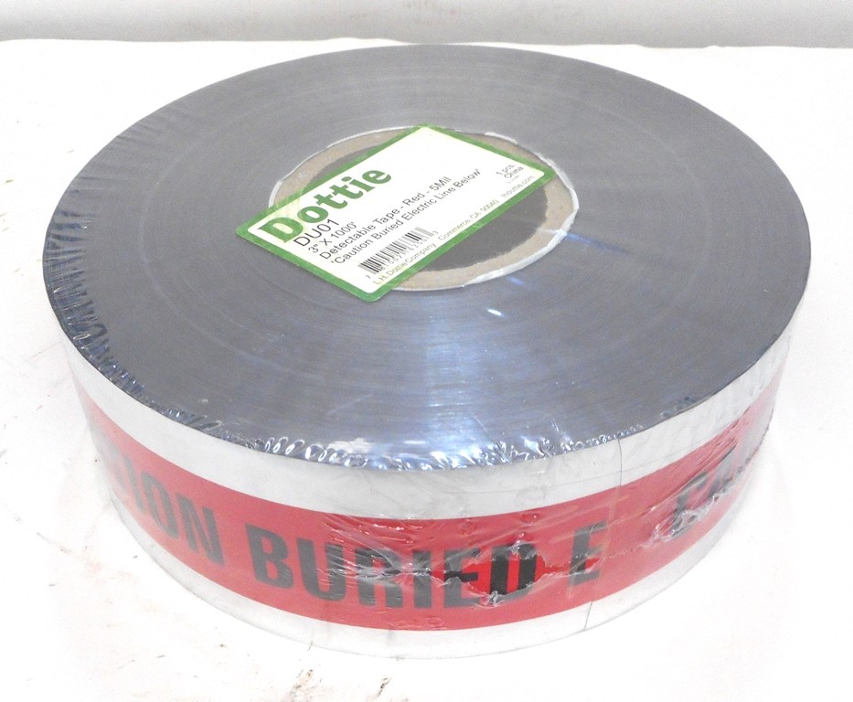 DOTTIE, DETECTABLE TAPE, DU01, 3" X 1000', -RED ON BLACK-