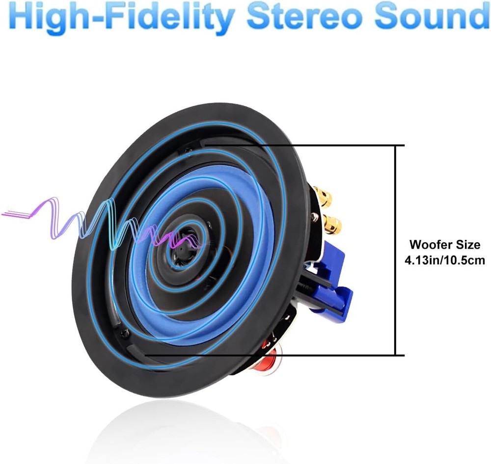 Herdio Bluetooth Ceiling Speakers + 4-Channel Amplifier Home Theater Wired