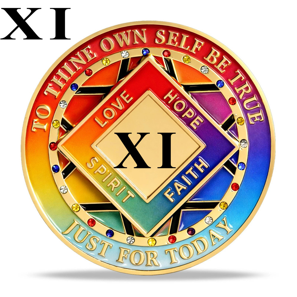 Pink Rotating Triangle 11 Year Sobriety Coin Narcotics Anonymous Medallion