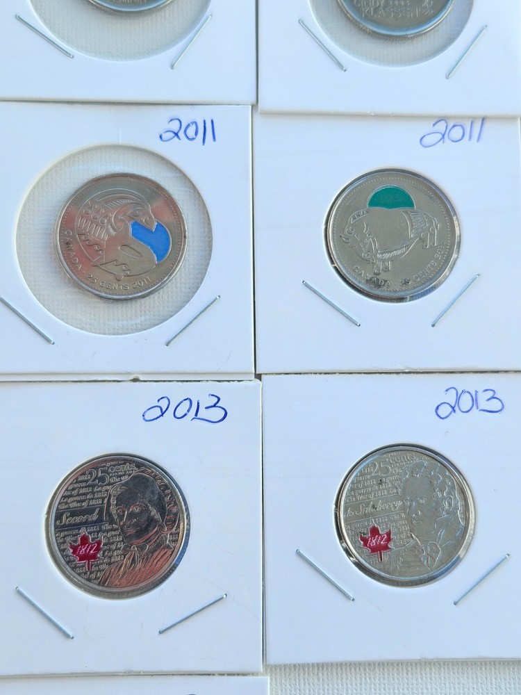 Full Set 2004-2017 Canada Coloured Quarters 17x Twenty-Five Cent Coins