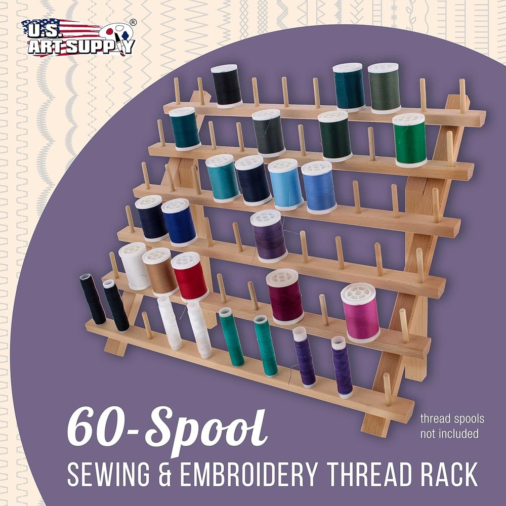 Wooden Sewing Thread Holder 60 Spool Organizer Storage Rack