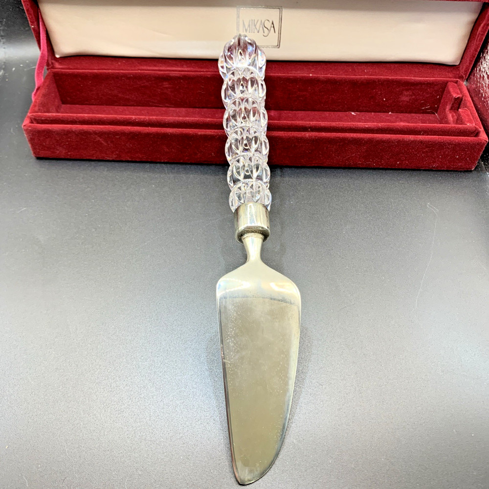 Mikasa 9 1/2" Silver Plate Cake Server W/ Crystal Handle W/Box Wedding Pie