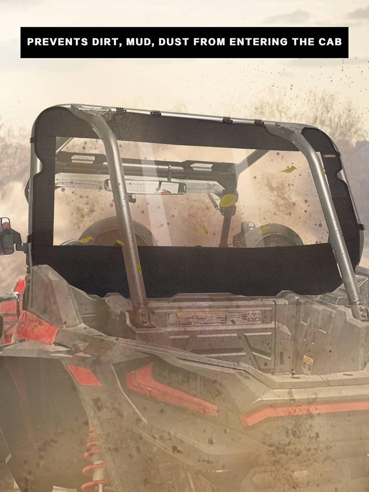 UTV Soft Rear Windshield -Polaris RZR Back Window - Durable, Easy Black