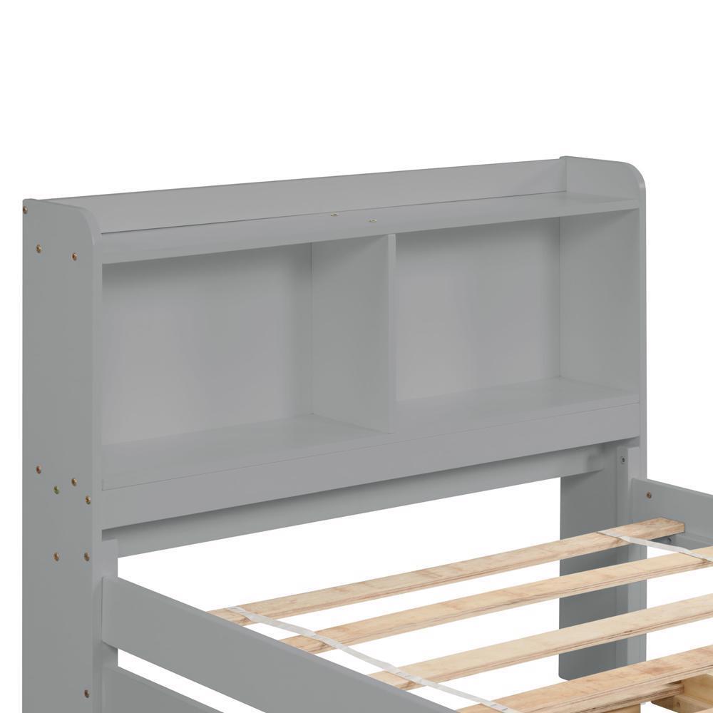 Space-Optimizing Design Twin Bed with Trundle and Bookcase Grey
