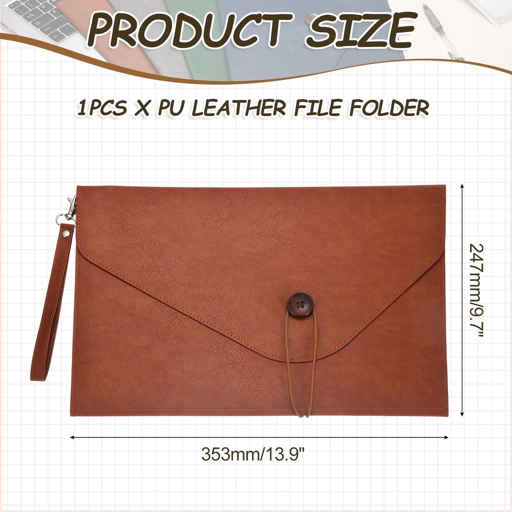 PU Leather A4 File Folder, Waterproof Envelope Holder with Handle, Brown