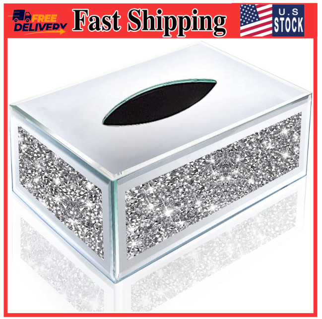 Rectangular Mirrored Tissue Box Covercrystal Crushed Diamond Tissue