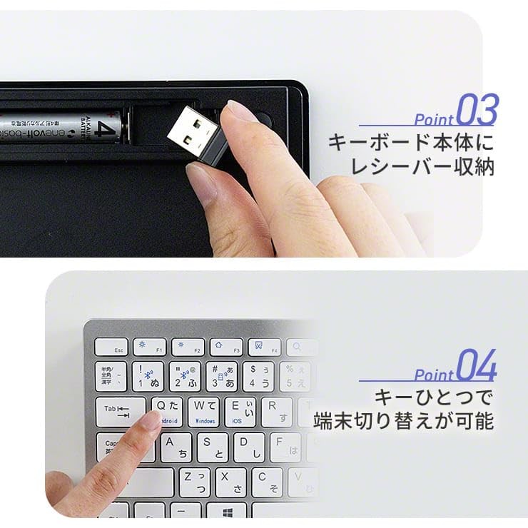 3R Wireless Keyboard Compact with Receiver Hybrid Battery-Powered Quiet Thin