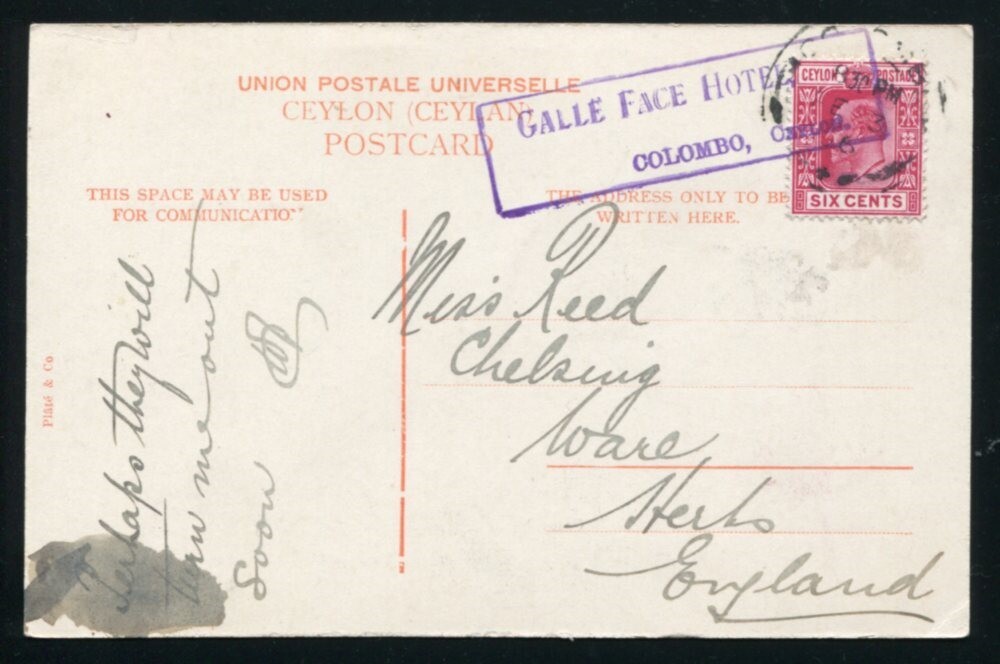 CEYLON GALLE FACE HOTEL 1906 KE7