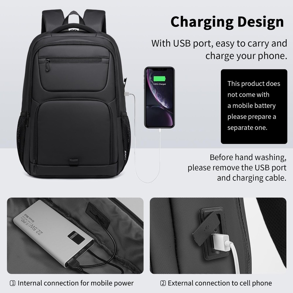 Business Backpack for Men, Tech-Savvy Laptop Backpack with USB Charging Port ...