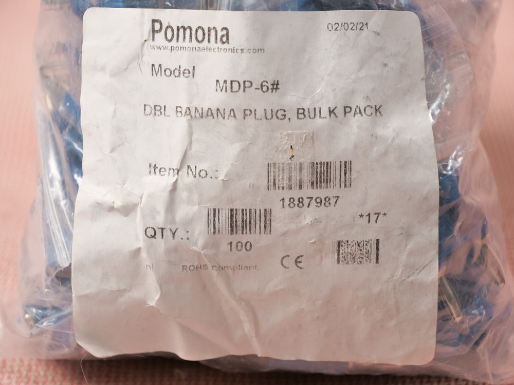 Four Pomona MDP Stackable Double Banana Plug with Cable Guide 4 Pack Blue