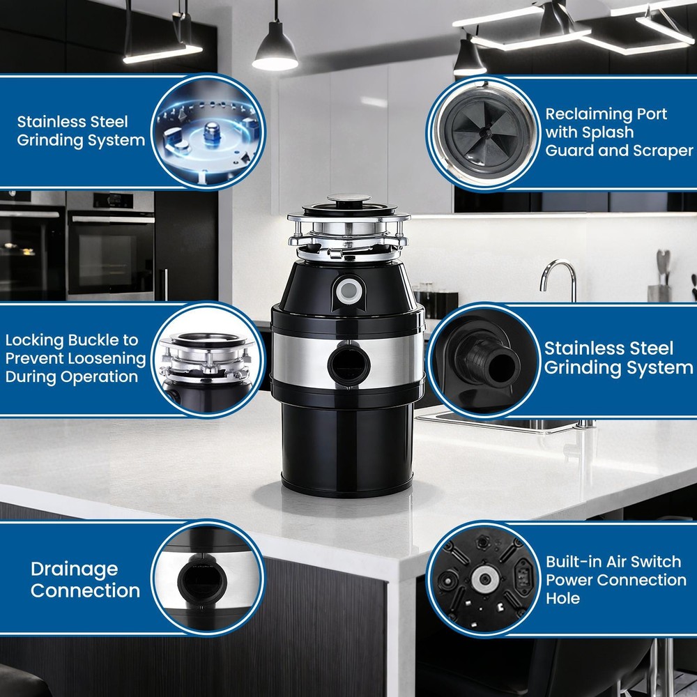 NTUD 3/4 HP Continuous Feed Garbage Disposal With Cord, Anti-Jam & Compact US