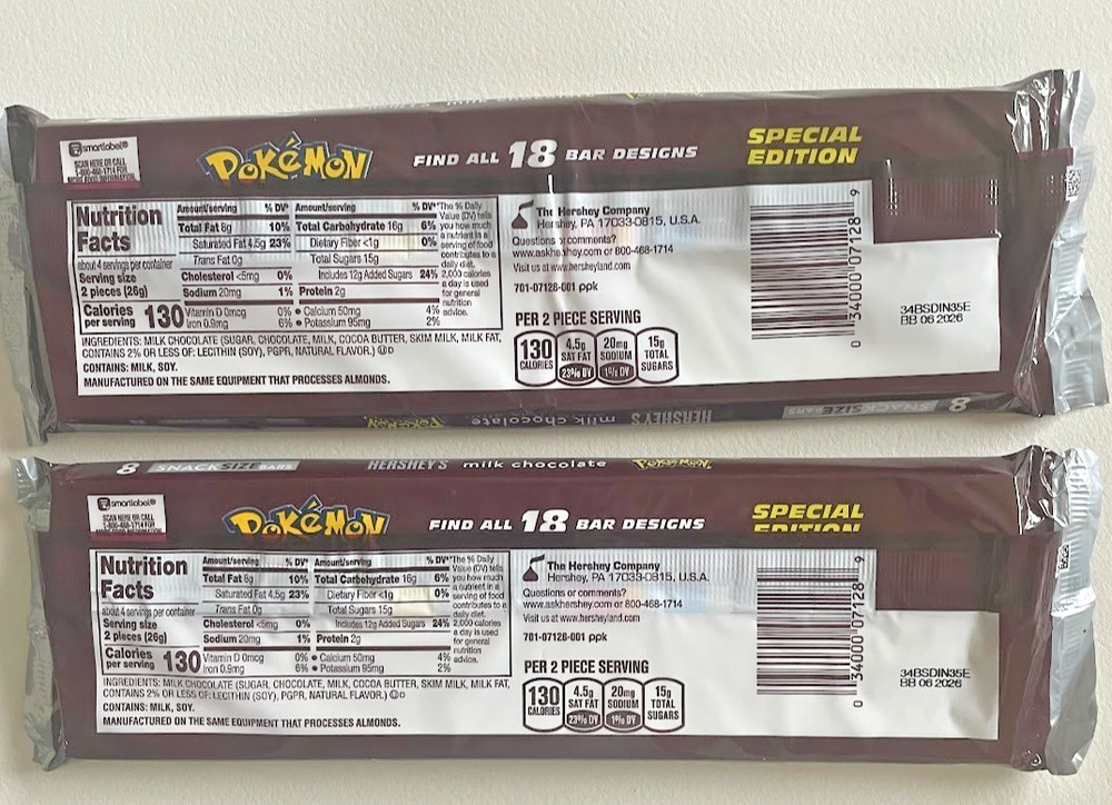 POKEMON Special Edition 'Snack Size' Hershey Chocolate Bars