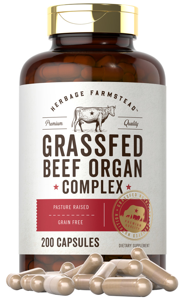 Grass Fed Beef Organs Complex Capsules | 200 Count | by Herbage Farmstead