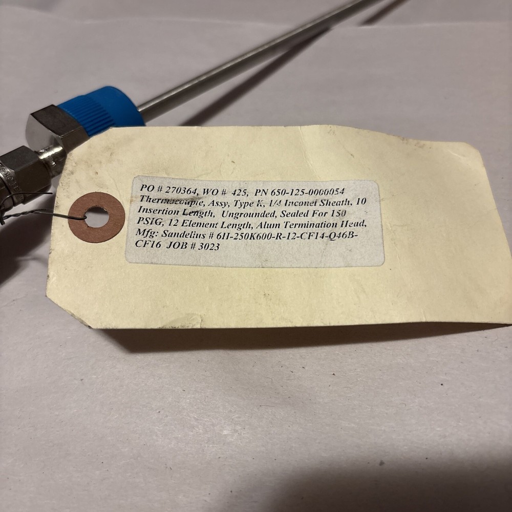 Sandelius 10” type k thermocouple assembly