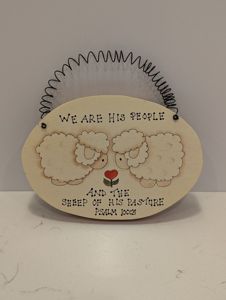 Wooden Hanging Plaque Sheep Religious Scripture Primitive Rustic Farmhouse