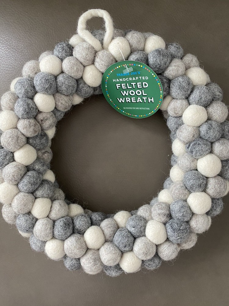 Trader Joes Felted Wool Wreath Gray & White